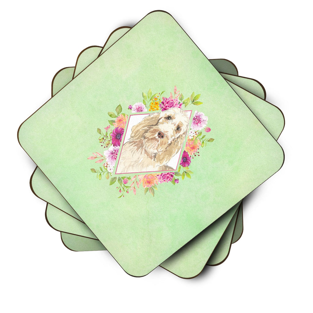Spinone Italiano Green Flowers Foam Coasters Set of 4 Cup Coasters for Indoor Outdoor, Tabletop Protection, Anti Slip, Mouse pad Material