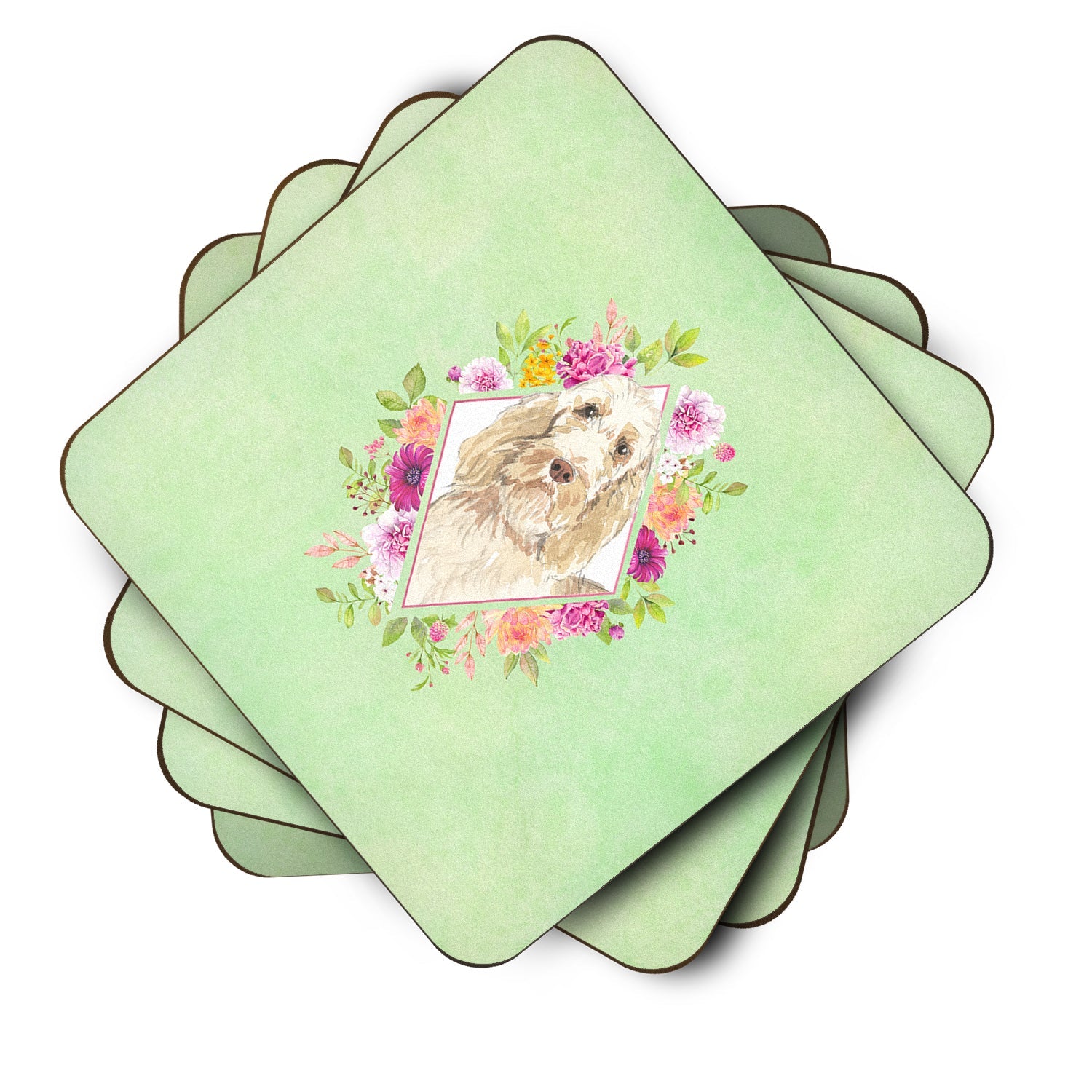 Spinone Italiano Green Flowers Foam Coasters Set of 4 Cup Coasters for Indoor Outdoor, Tabletop Protection, Anti Slip, Mouse pad Material