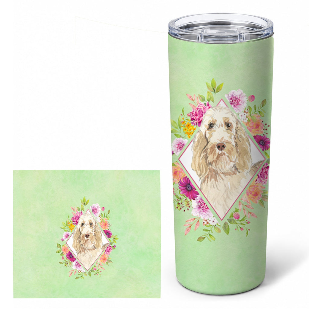 Spinone Italiano Green Flowers Stainless Steel Skinny Tumbler 20 oz Vacuum Double Walled Reusable Insulated Travel Cup
