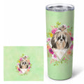 Shih Tzu Green Flowers Stainless Steel Skinny Tumbler 20 oz Vacuum Double Walled Reusable Insulated Travel Cup