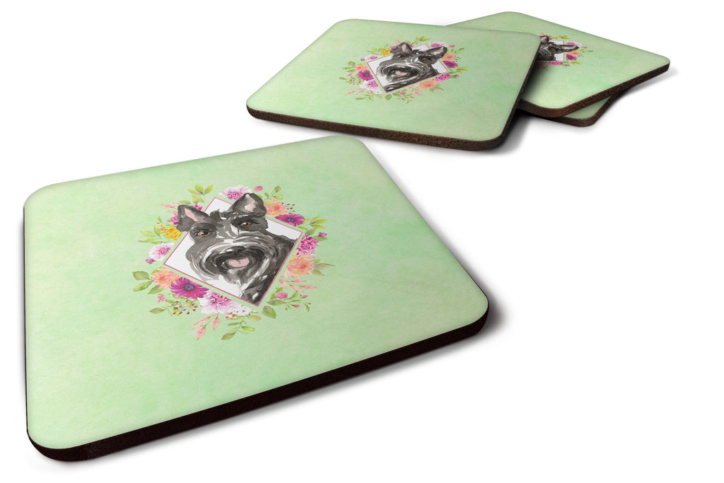 Scottish Terrier Green Flowers Foam Coasters Set of 4 Cup Coasters for Indoor Outdoor, Tabletop Protection, Anti Slip, Mouse pad Material