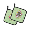 Scottish Terrier Green Flowers Pot Holder Set of 2 Heat Resistant Quilted Hot Pads 7.5 x 7.5 Inch, Insulated Kitchen Trivets for Cooking & Baking