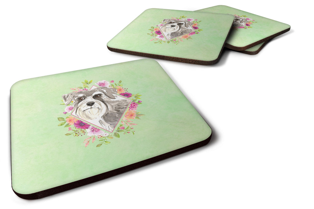 Schnauzer #1 Green Flowers Foam Coasters Set of 4 Cup Coasters for Indoor Outdoor, Tabletop Protection, Anti Slip, Mouse pad Material