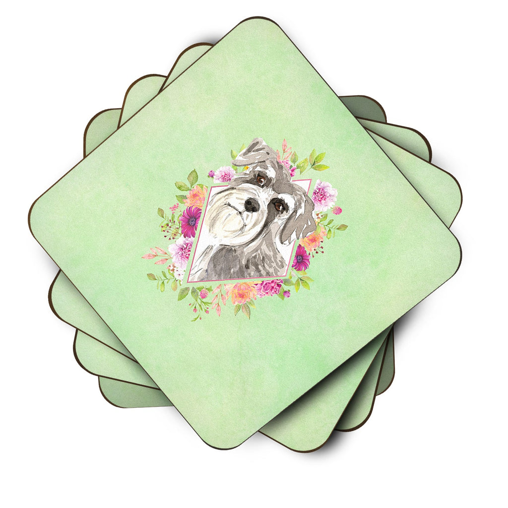 Schnauzer #1 Green Flowers Foam Coasters Set of 4 Cup Coasters for Indoor Outdoor, Tabletop Protection, Anti Slip, Mouse pad Material