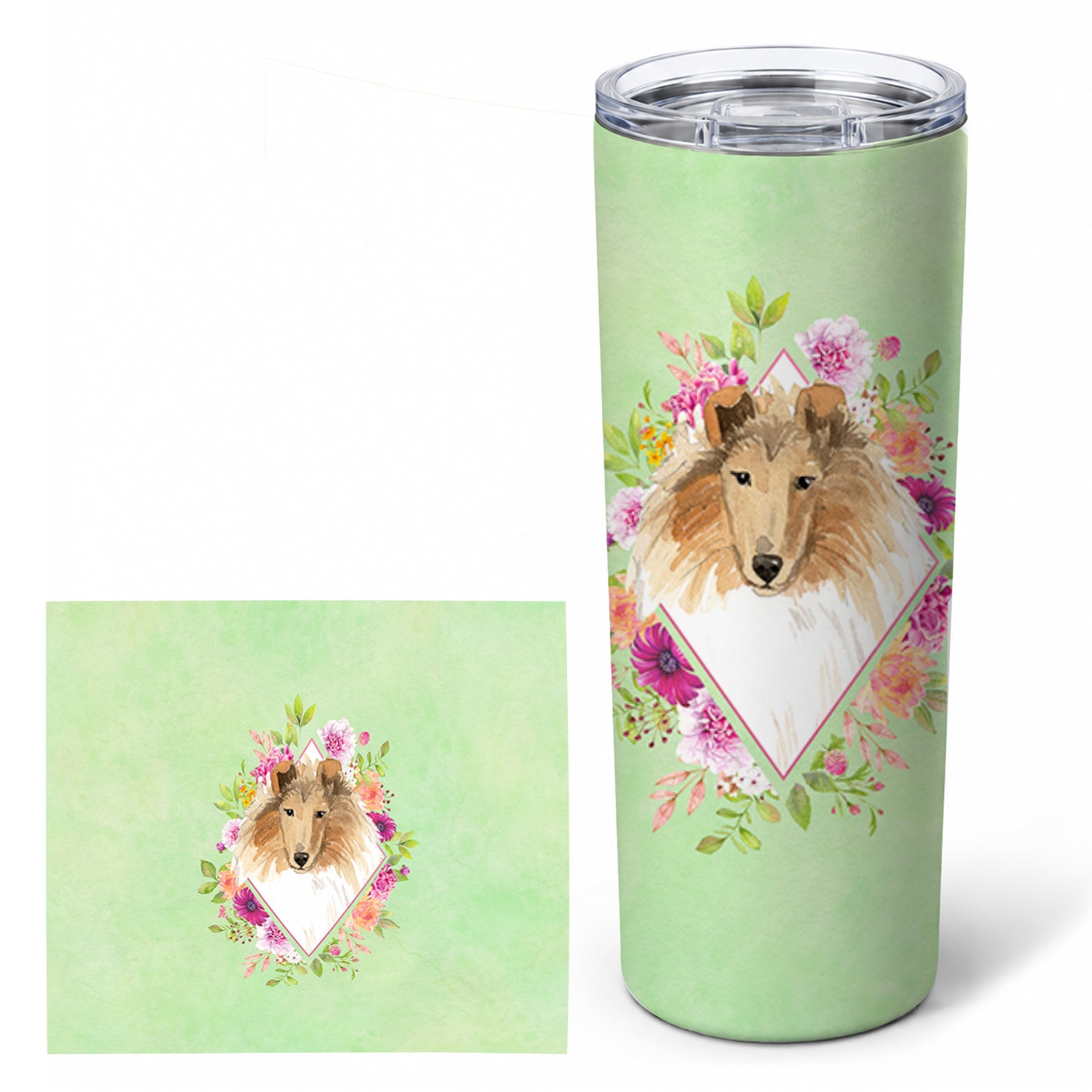 Collie Green Flowers Stainless Steel Skinny Tumbler 20 oz Vacuum Double Walled Reusable Insulated Travel Cup