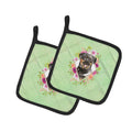 Rottweiler Green Flowers Pot Holder Set of 2 Heat Resistant Quilted Hot Pads 7.5 x 7.5 Inch, Insulated Kitchen Trivets for Cooking & Baking