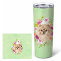 Pomeranian Green Flowers Stainless Steel Skinny Tumbler 20 oz Vacuum Double Walled Reusable Insulated Travel Cup