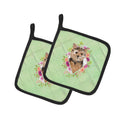 Norwich Terrier Green Flowers Pot Holder Set of 2 Heat Resistant Quilted Hot Pads 7.5 x 7.5 Inch, Insulated Kitchen Trivets for Cooking & Baking