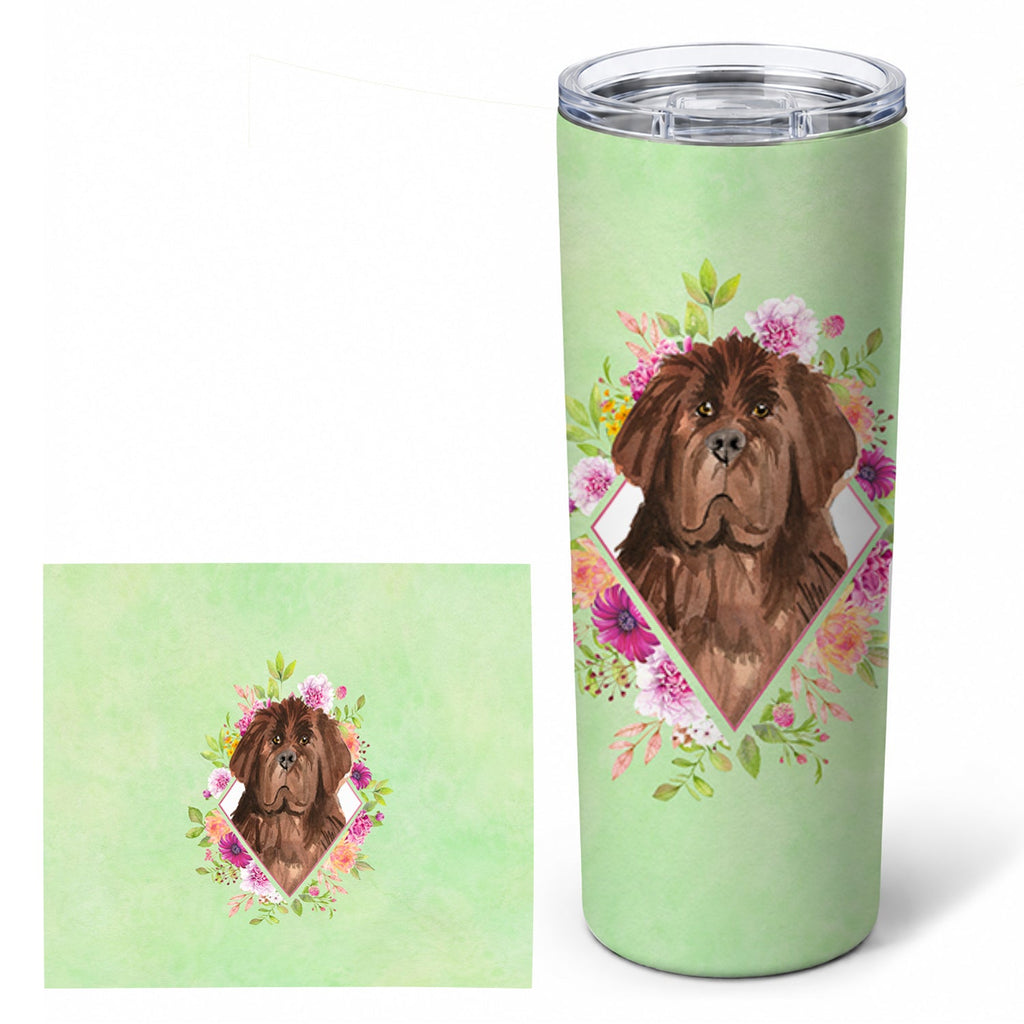 Newfoundland Green Flowers Stainless Steel Skinny Tumbler 20 oz Vacuum Double Walled Reusable Insulated Travel Cup