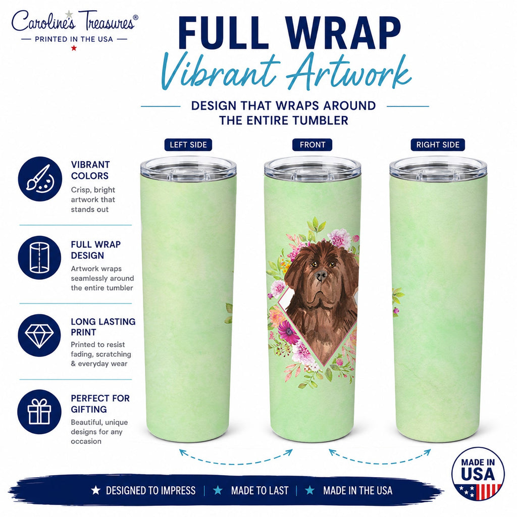 Newfoundland Green Flowers Stainless Steel Skinny Tumbler 20 oz Vacuum Double Walled Reusable Insulated Travel Cup