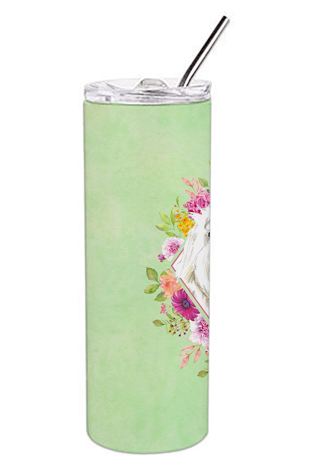 Maltese Green Flowers Stainless Steel Skinny Tumbler 20 oz Vacuum Double Walled Reusable Insulated Travel Cup