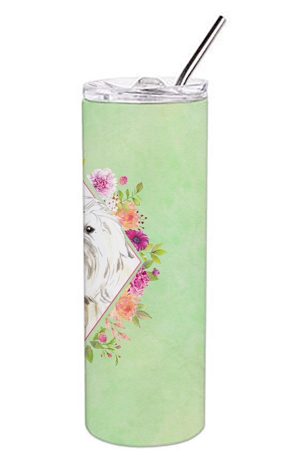 Maltese Green Flowers Stainless Steel Skinny Tumbler 20 oz Vacuum Double Walled Reusable Insulated Travel Cup