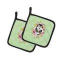 Alaskan Malamute Green Flowers Pot Holder Set of 2 Heat Resistant Quilted Hot Pads 7.5 x 7.5 Inch, Insulated Kitchen Trivets for Cooking & Baking