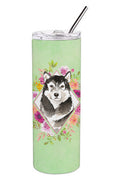 Alaskan Malamute Green Flowers Stainless Steel Skinny Tumbler 20 oz Vacuum Double Walled Reusable Insulated Travel Cup