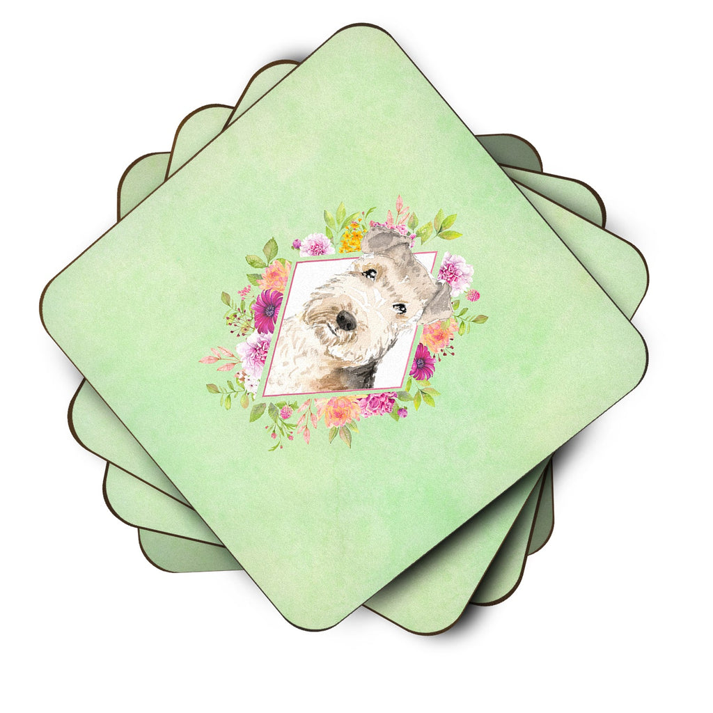 Lakeland Terrier Green Flowers Foam Coasters Set of 4 Cup Coasters for Indoor Outdoor, Tabletop Protection, Anti Slip, Mouse pad Material
