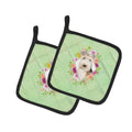 Lakeland Terrier Green Flowers Pot Holder Set of 2 Heat Resistant Quilted Hot Pads 7.5 x 7.5 Inch, Insulated Kitchen Trivets for Cooking & Baking