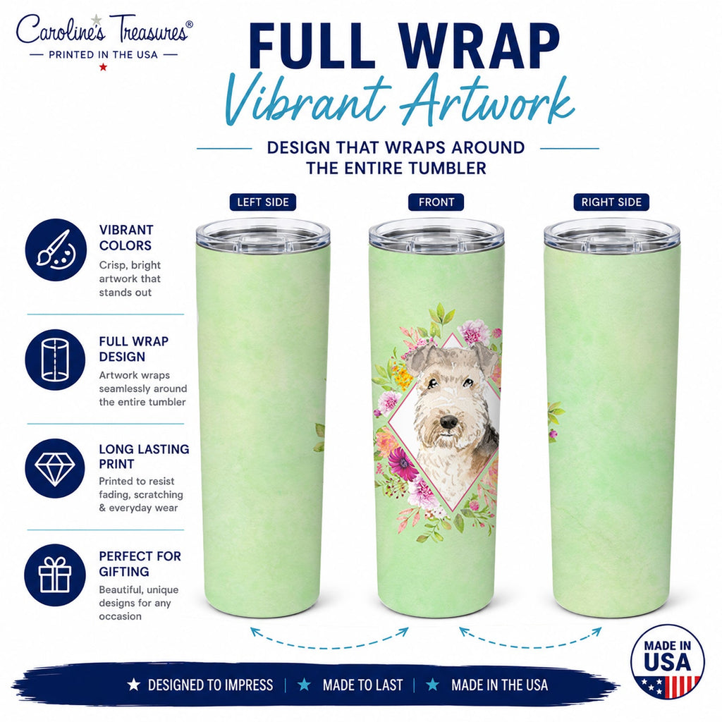 Lakeland Terrier Green Flowers Stainless Steel Skinny Tumbler 20 oz Vacuum Double Walled Reusable Insulated Travel Cup