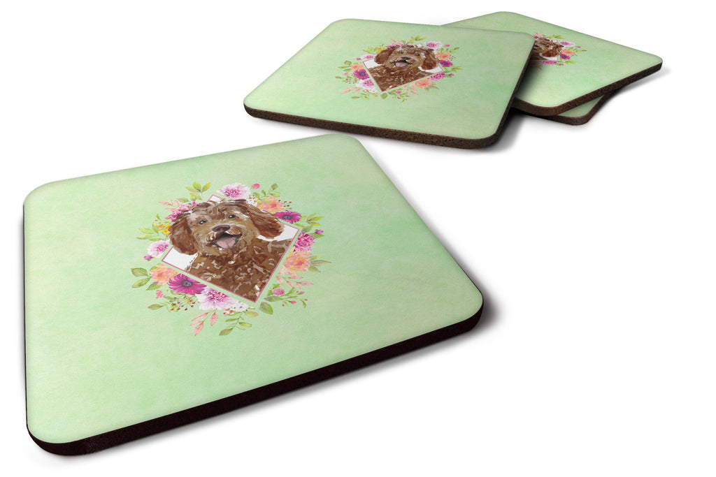 Labradoodle Green Flowers Foam Coasters Set of 4 Cup Coasters for Indoor Outdoor, Tabletop Protection, Anti Slip, Mouse pad Material
