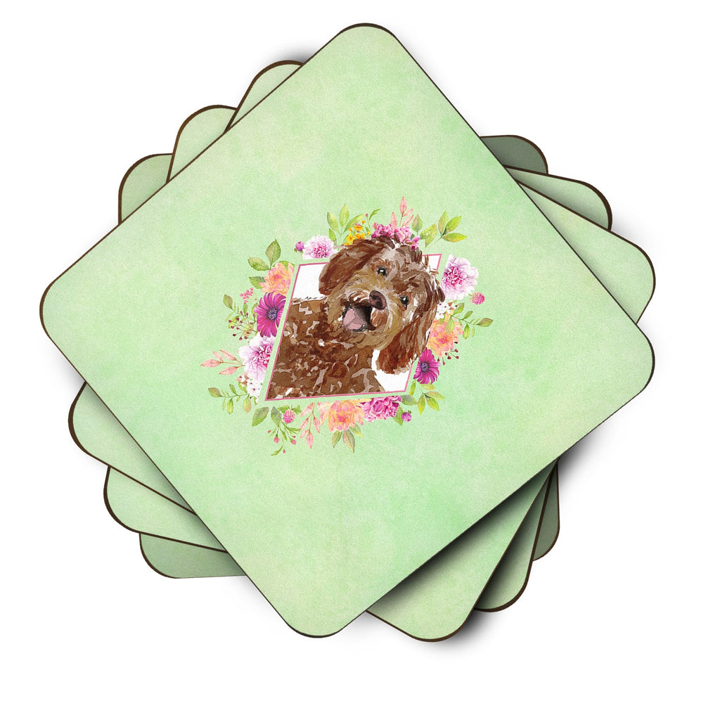 Labradoodle Green Flowers Foam Coasters Set of 4 Cup Coasters for Indoor Outdoor, Tabletop Protection, Anti Slip, Mouse pad Material