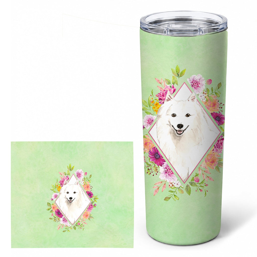 Japanese Spitz Green Flowers Stainless Steel Skinny Tumbler 20 oz Vacuum Double Walled Reusable Insulated Travel Cup