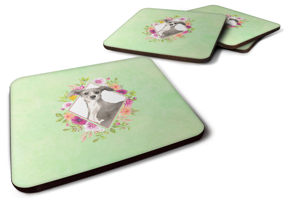 Italian Greyhound Green Flowers Foam Coasters Set of 4 Cup Coasters for Indoor Outdoor, Tabletop Protection, Anti Slip, Mouse pad Material