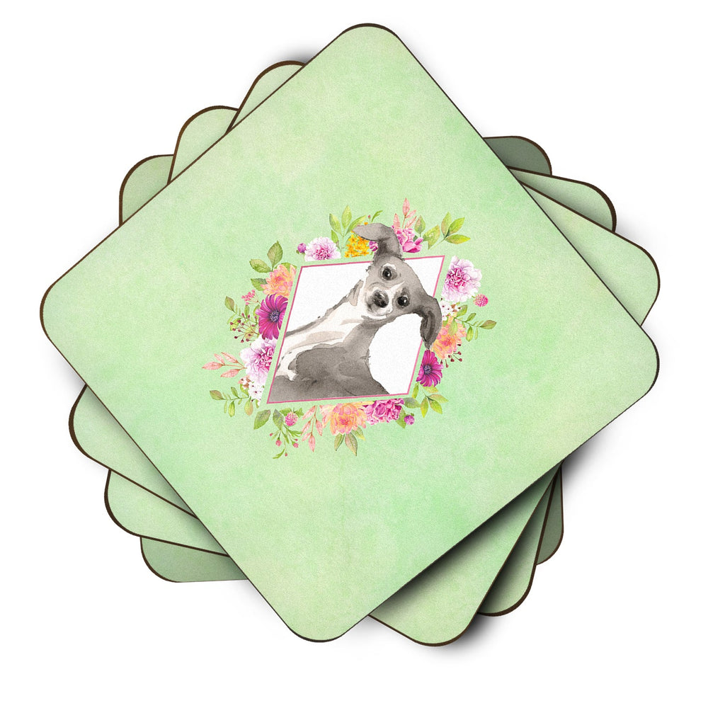 Italian Greyhound Green Flowers Foam Coasters Set of 4 Cup Coasters for Indoor Outdoor, Tabletop Protection, Anti Slip, Mouse pad Material