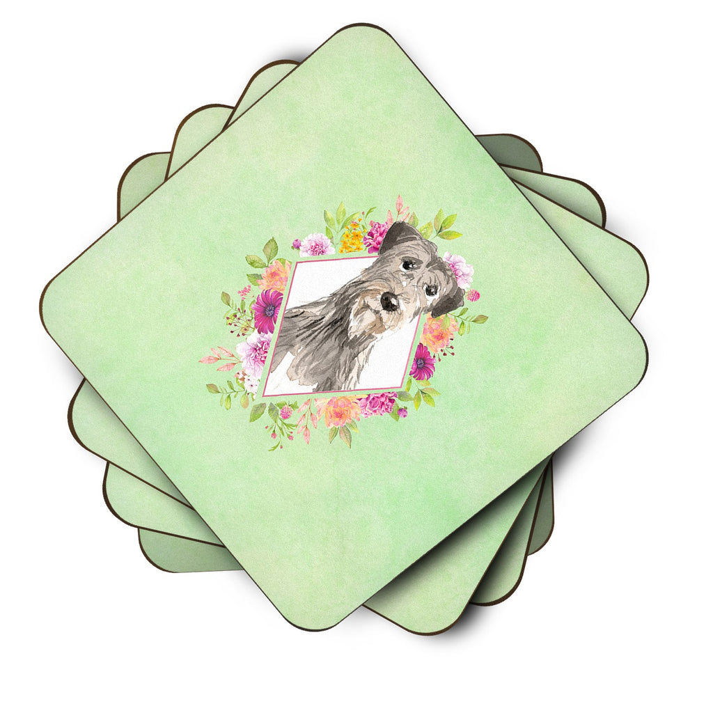 Irish Wolfhound Green Flowers Foam Coasters Set of 4 Cup Coasters for Indoor Outdoor, Tabletop Protection, Anti Slip, Mouse pad Material