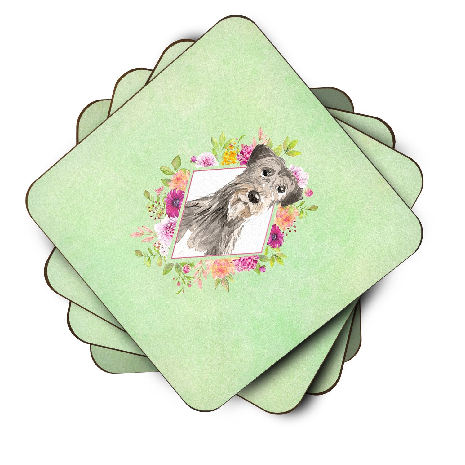 Irish Wolfhound Green Flowers Foam Coasters Set of 4 Cup Coasters for Indoor Outdoor, Tabletop Protection, Anti Slip, Mouse pad Material