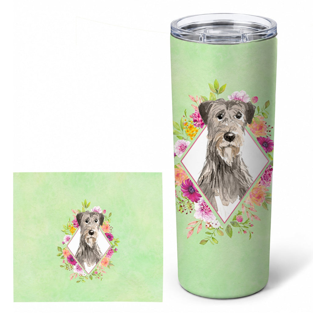 Irish Wolfhound Green Flowers Stainless Steel Skinny Tumbler 20 oz Vacuum Double Walled Reusable Insulated Travel Cup