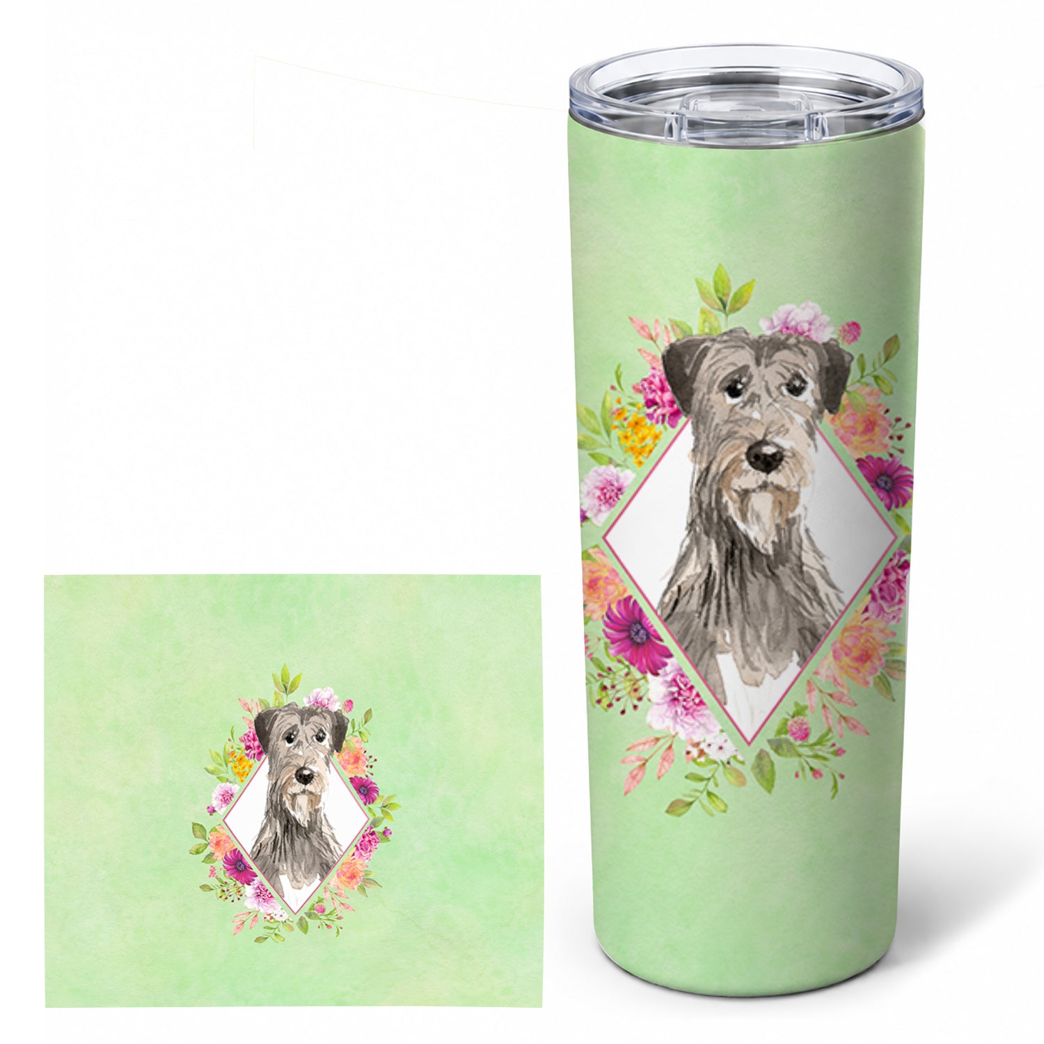 Irish Wolfhound Green Flowers Stainless Steel Skinny Tumbler 20 oz Vacuum Double Walled Reusable Insulated Travel Cup