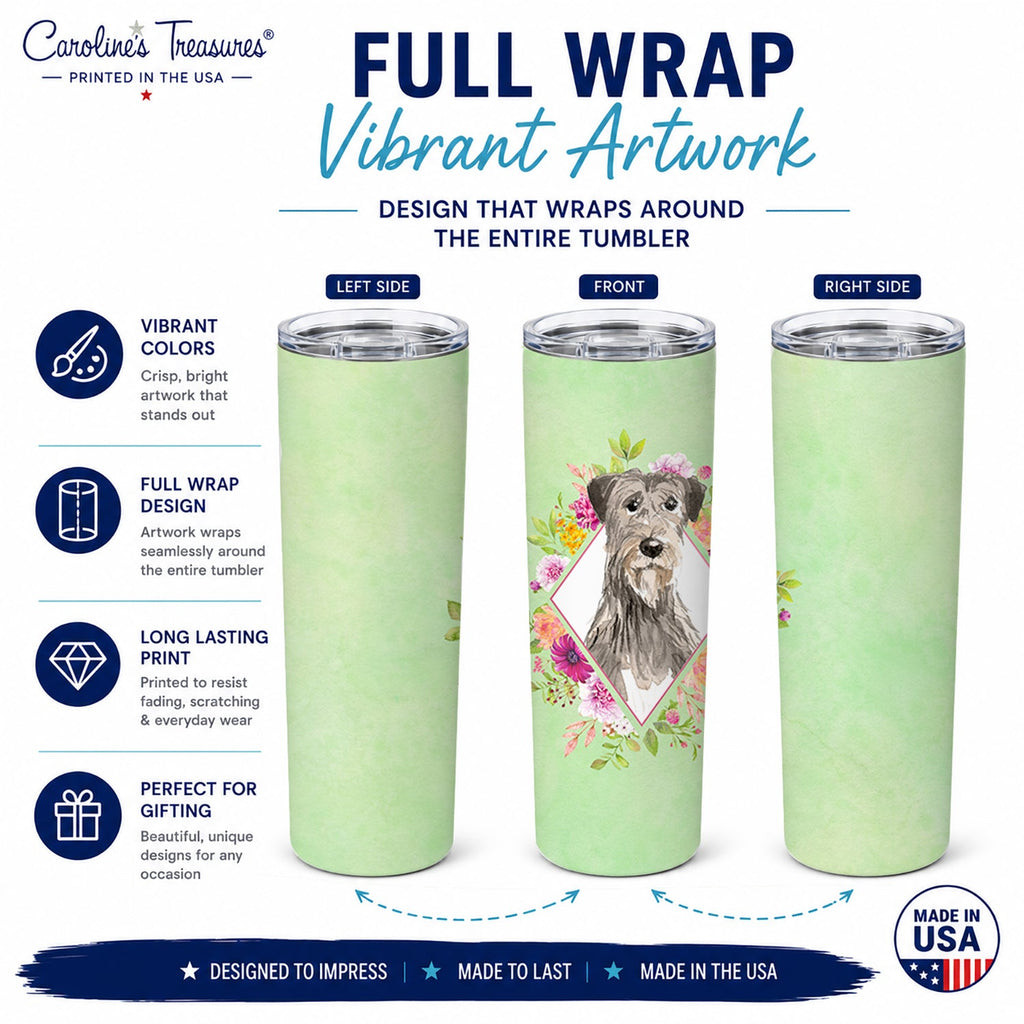 Irish Wolfhound Green Flowers Stainless Steel Skinny Tumbler 20 oz Vacuum Double Walled Reusable Insulated Travel Cup