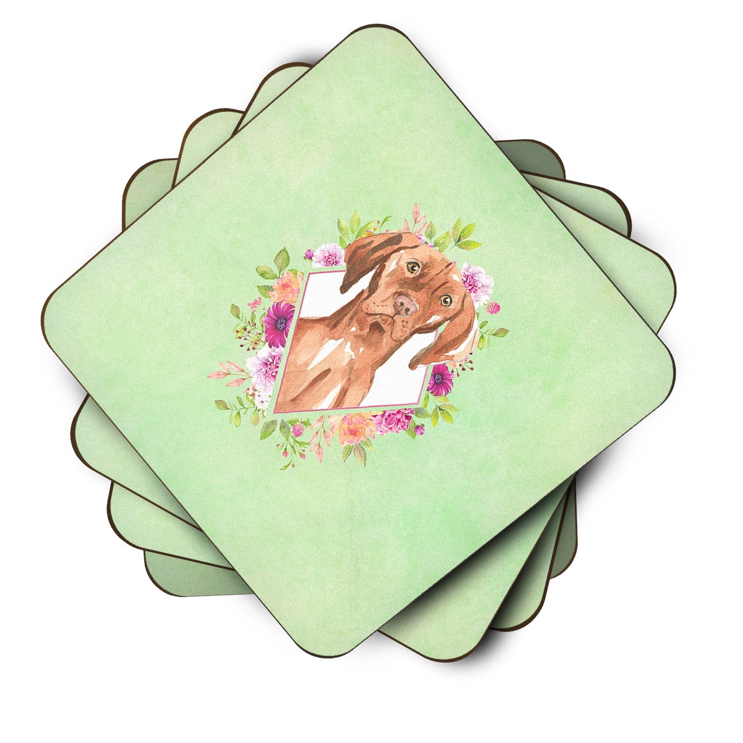 Vizsla Green Flowers Foam Coasters Set of 4 Cup Coasters for Indoor Outdoor, Tabletop Protection, Anti Slip, Mouse pad Material