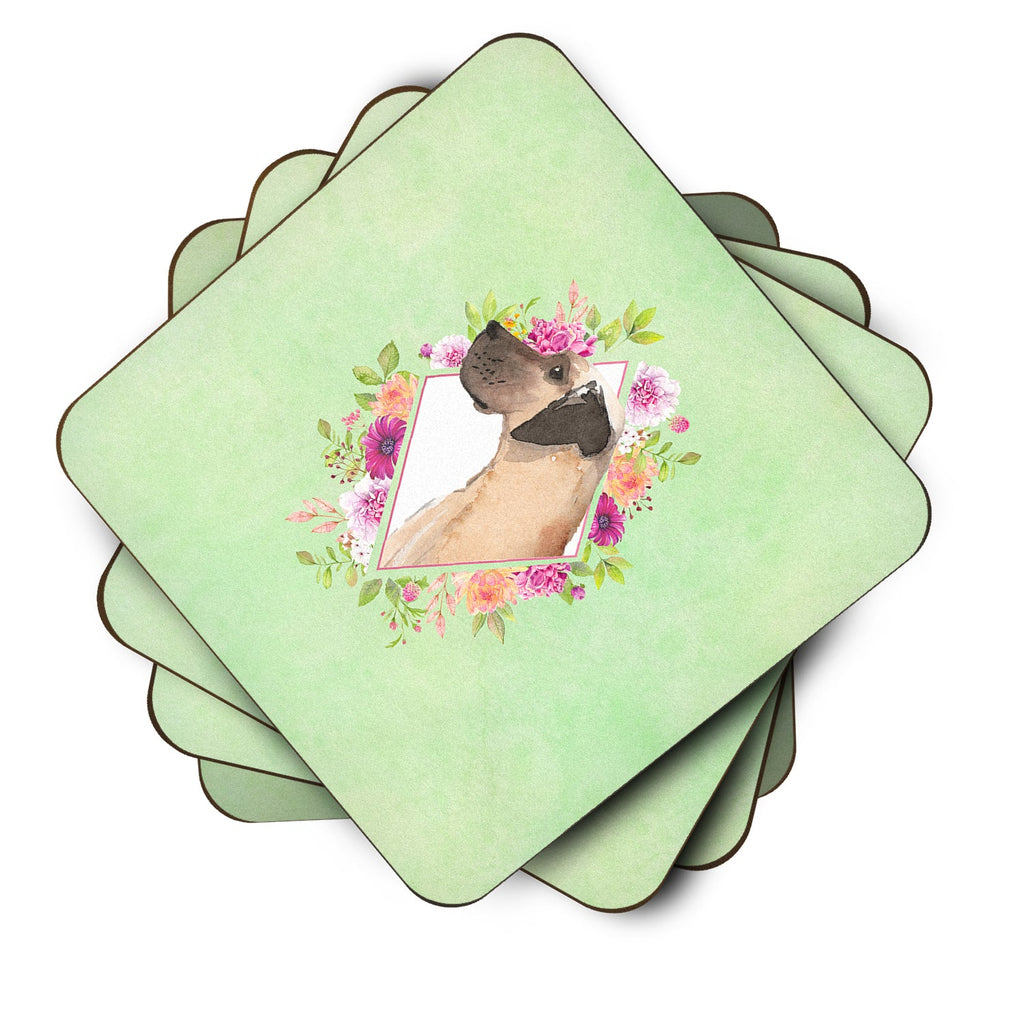 Fawn Great Dane Green Flowers Foam Coasters Set of 4 Cup Coasters for Indoor Outdoor, Tabletop Protection, Anti Slip, Mouse pad Material
