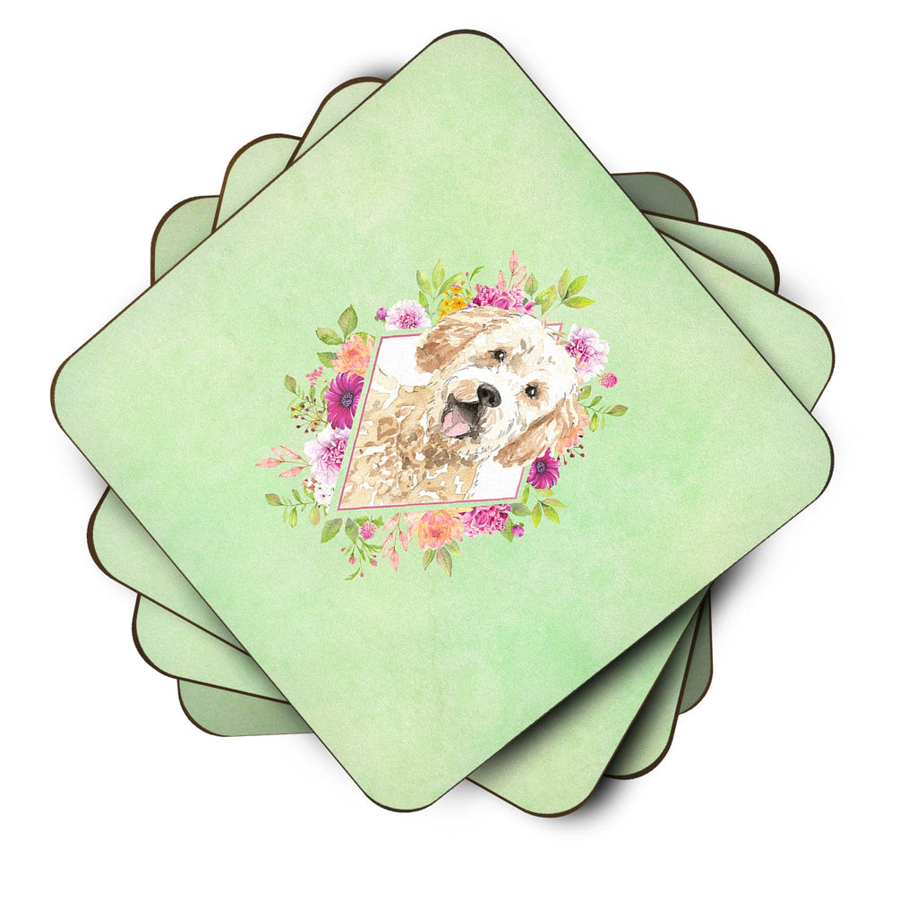 Goldendoodle Green Flowers Foam Coasters Set of 4 Cup Coasters for Indoor Outdoor, Tabletop Protection, Anti Slip, Mouse pad Material
