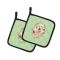 Goldendoodle Green Flowers Pot Holder Set of 2 Heat Resistant Quilted Hot Pads 7.5 x 7.5 Inch, Insulated Kitchen Trivets for Cooking & Baking