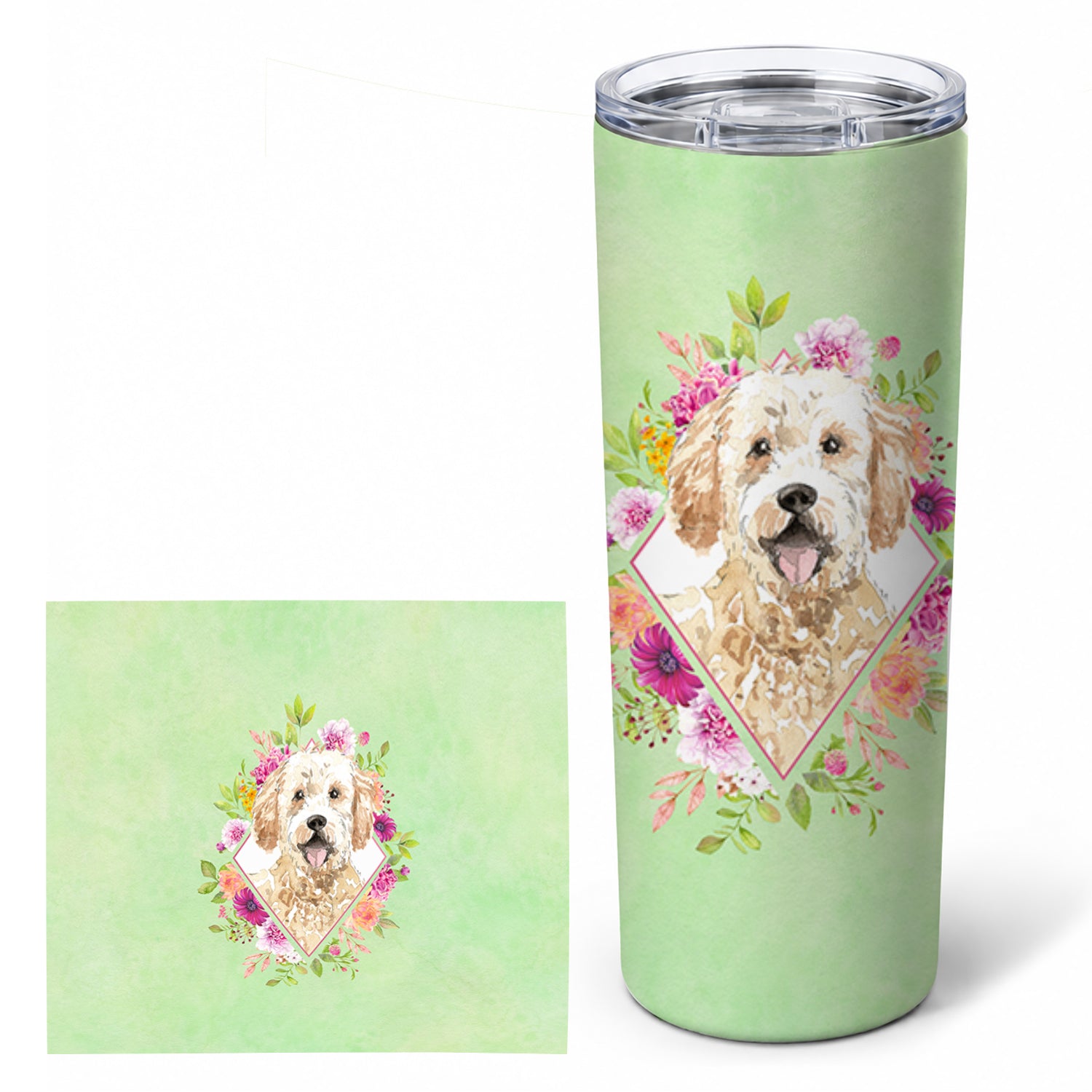 Goldendoodle Green Flowers Stainless Steel Skinny Tumbler 20 oz Vacuum Double Walled Reusable Insulated Travel Cup