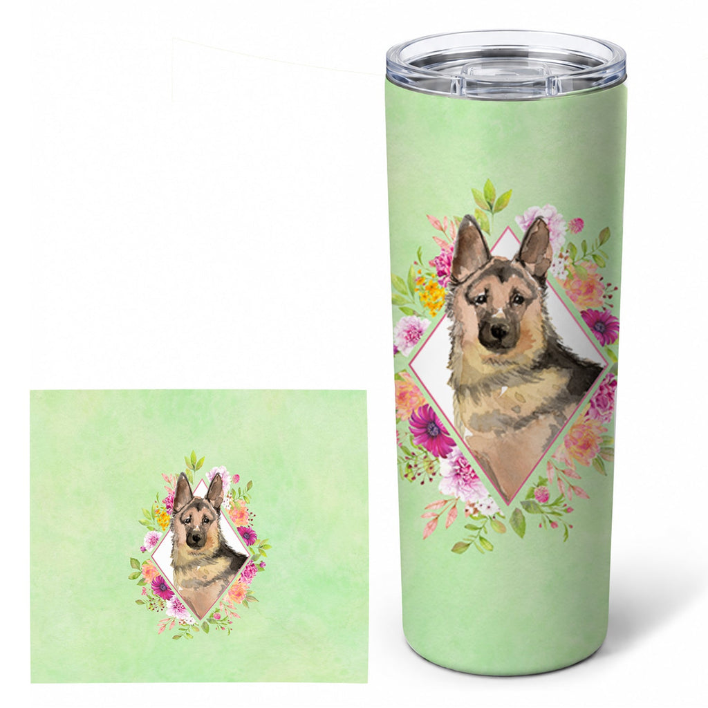 German Shepherd Green Flowers Stainless Steel Skinny Tumbler 20 oz Vacuum Double Walled Reusable Insulated Travel Cup