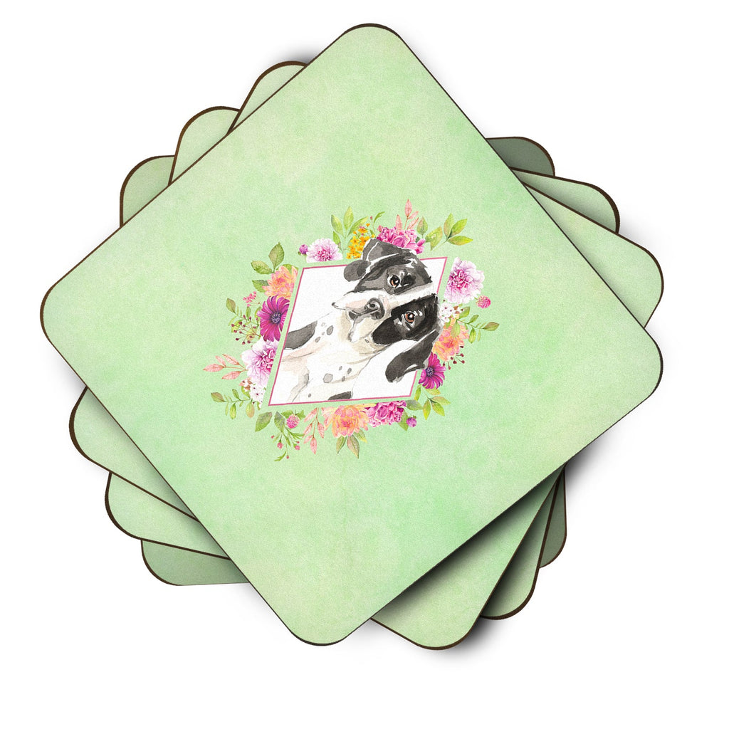 English Pointer Green Flowers Foam Coasters Set of 4 Cup Coasters for Indoor Outdoor, Tabletop Protection, Anti Slip, Mouse pad Material