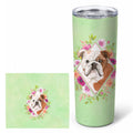 English Bulldog Green Flowers Stainless Steel Skinny Tumbler 20 oz Vacuum Double Walled Reusable Insulated Travel Cup