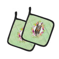 Doberman Pinsher Green Flowers Pot Holder Set of 2 Heat Resistant Quilted Hot Pads 7.5 x 7.5 Inch, Insulated Kitchen Trivets for Cooking & Baking