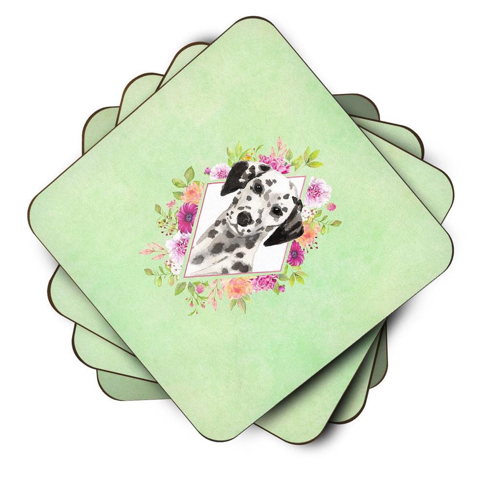 Dalmatian Green Flowers Foam Coasters Set of 4 Cup Coasters for Indoor Outdoor, Tabletop Protection, Anti Slip, Mouse pad Material