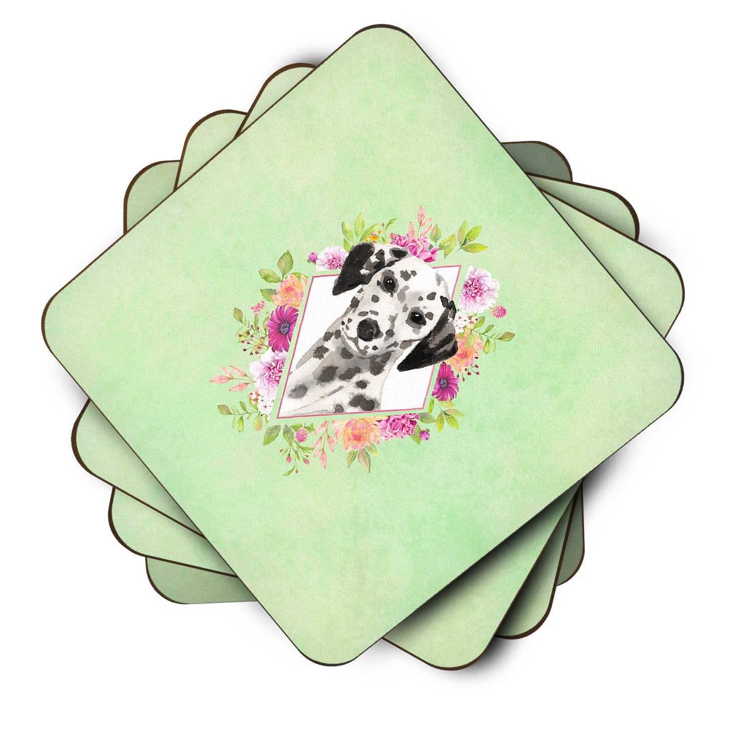Dalmatian Green Flowers Foam Coasters Set of 4 Cup Coasters for Indoor Outdoor, Tabletop Protection, Anti Slip, Mouse pad Material