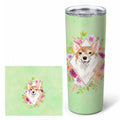Corgi Green Flowers Stainless Steel Skinny Tumbler 20 oz Vacuum Double Walled Reusable Insulated Travel Cup