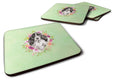 Black Parti Cocker Spaniel Green Flowers Foam Coasters Set of 4 Cup Coasters for Indoor Outdoor, Tabletop Protection, Anti Slip, Mouse pad Material