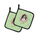 Black Parti Cocker Spaniel Green Flowers Pot Holder Set of 2 Heat Resistant Quilted Hot Pads 7.5 x 7.5 Inch, Insulated Kitchen Trivets for Cooking & Baking