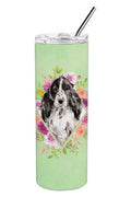 Black Parti Cocker Spaniel Green Flowers Stainless Steel Skinny Tumbler 20 oz Vacuum Double Walled Reusable Insulated Travel Cup