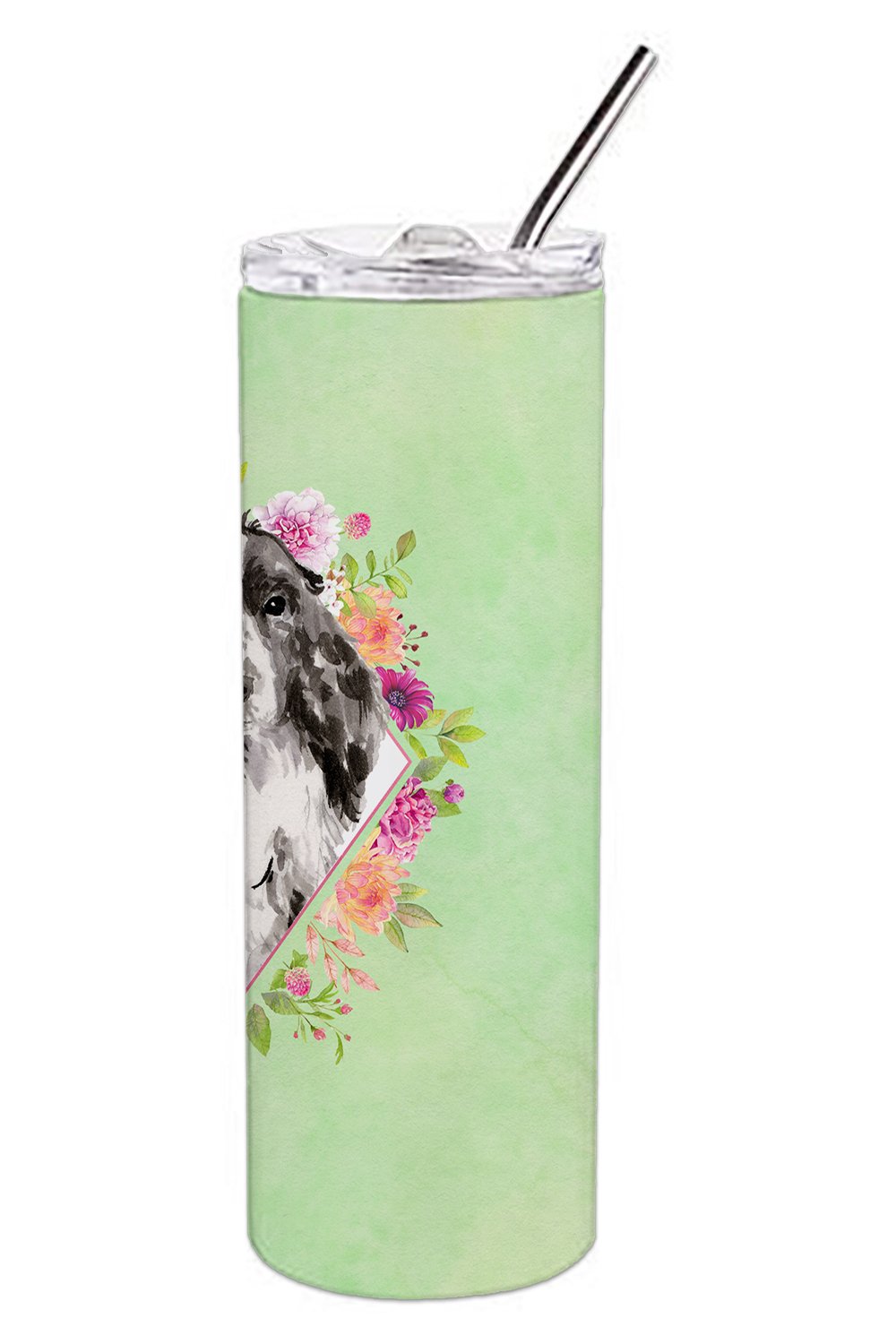 Black Parti Cocker Spaniel Green Flowers Stainless Steel Skinny Tumbler 20 oz Vacuum Double Walled Reusable Insulated Travel Cup