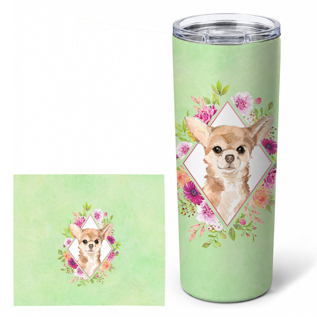 Chihuahua Green Flowers Stainless Steel Skinny Tumbler 20 oz Vacuum Double Walled Reusable Insulated Travel Cup