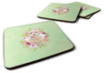 Champagne Cockapoo Green Flowers Foam Coasters Set of 4 Cup Coasters for Indoor Outdoor, Tabletop Protection, Anti Slip, Mouse pad Material