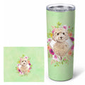 Champagne Cockapoo Green Flowers Stainless Steel Skinny Tumbler 20 oz Vacuum Double Walled Reusable Insulated Travel Cup